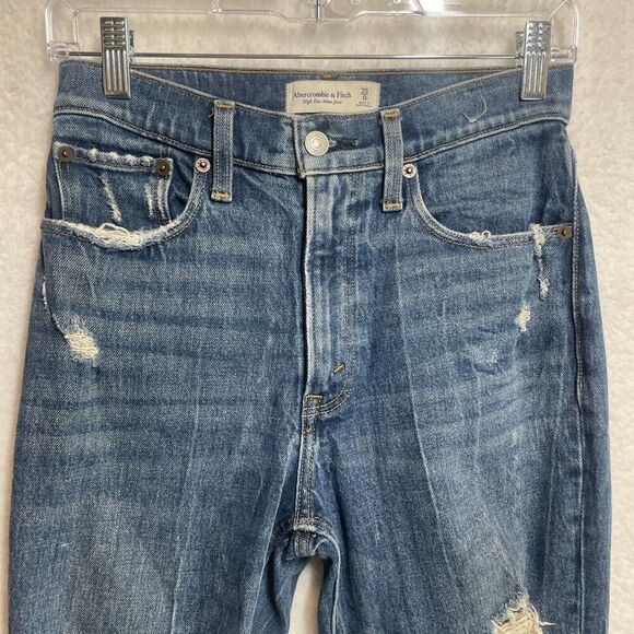 Abercrombie & Fitch High Rise Mom Jean Distressed Size 25 Regular Medium Wash - Picture 3 of 11